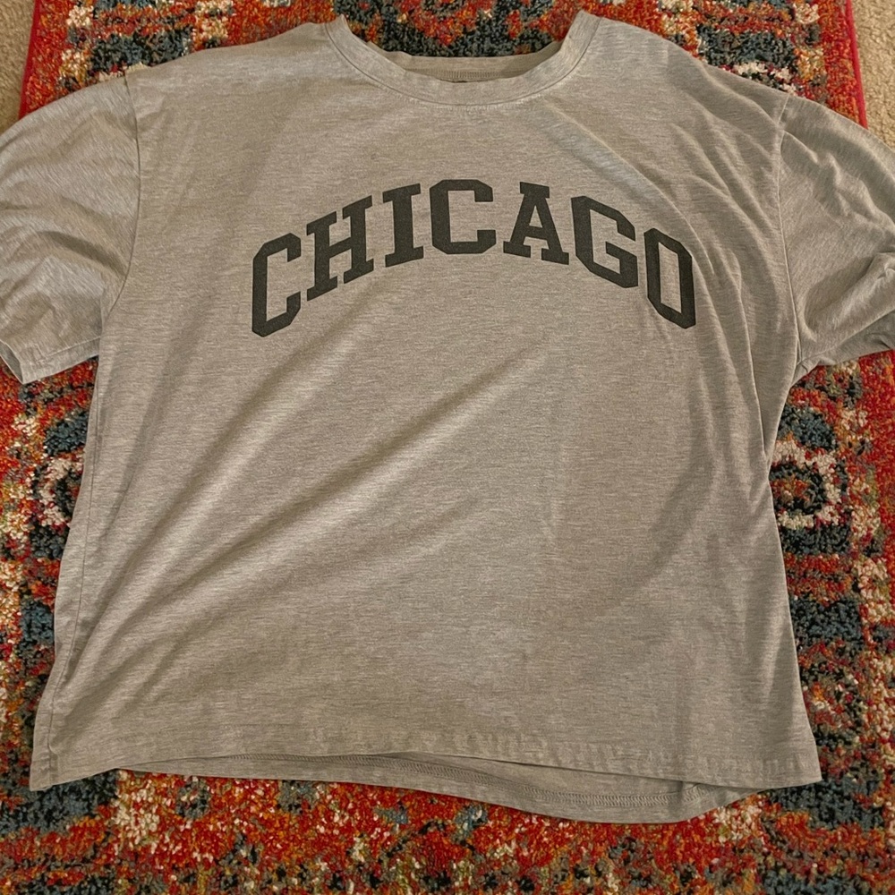 Grey Chicago graphic tee.